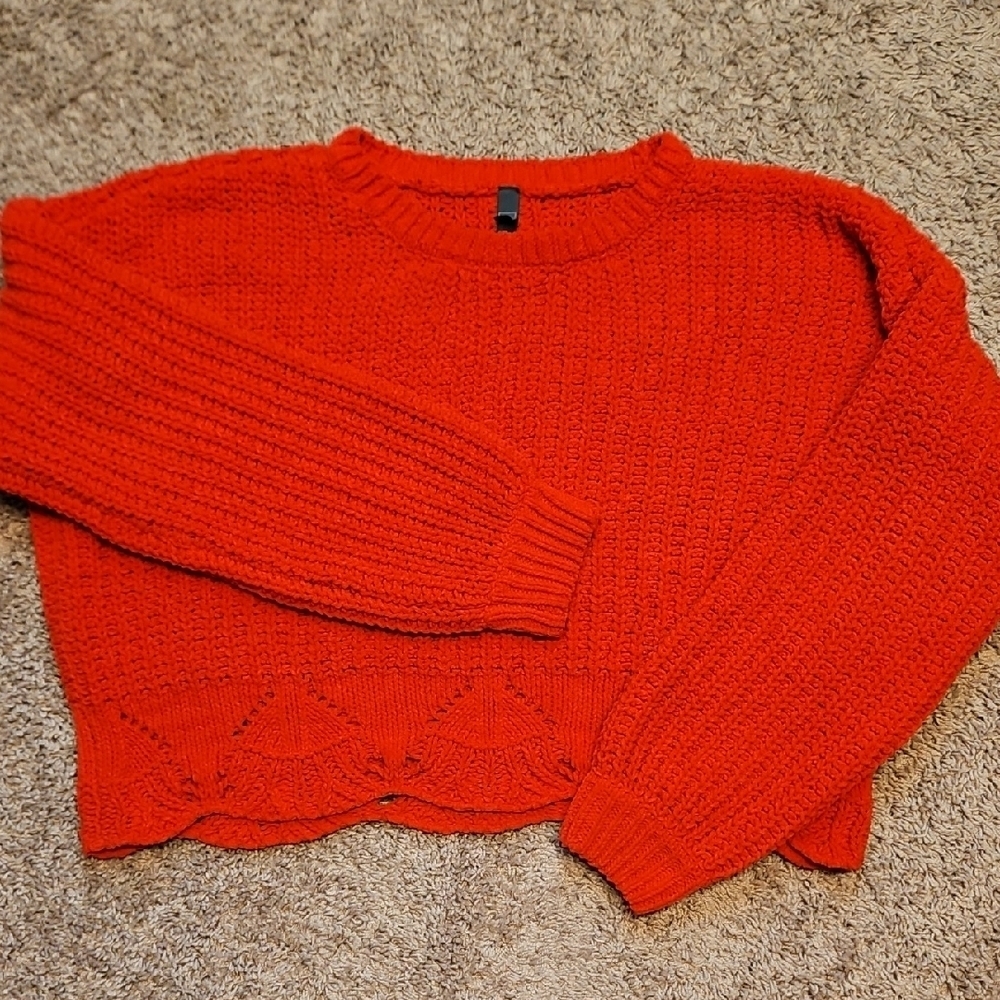 Red Alya Chunky Crop Knit Sweater